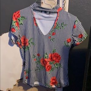 Flowered stripe shirt with cutout